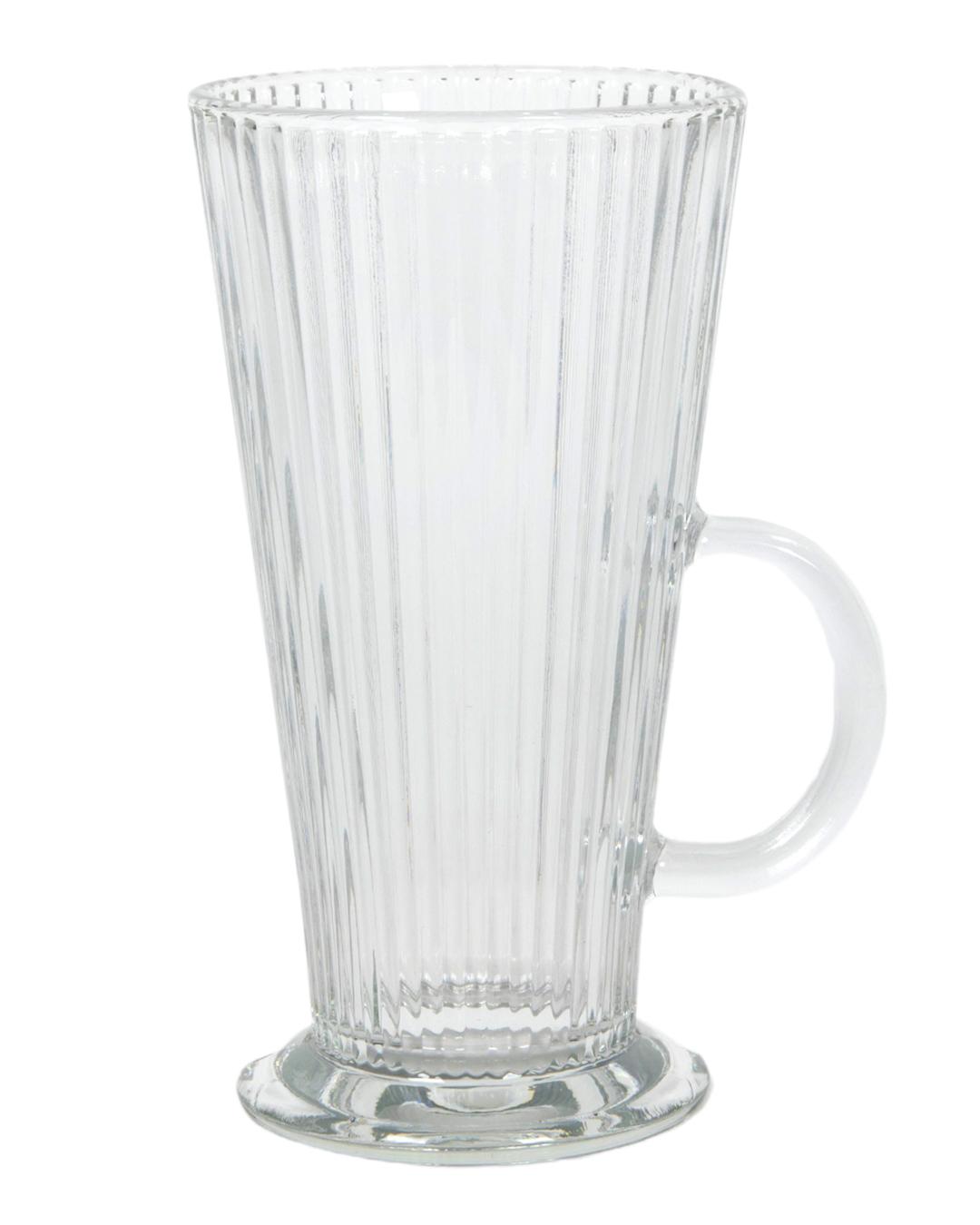 Geriffeltes Latte-Glas 300 ml – Rivo Gelido – hohes, schräges Glas mit Henkel, V-Form