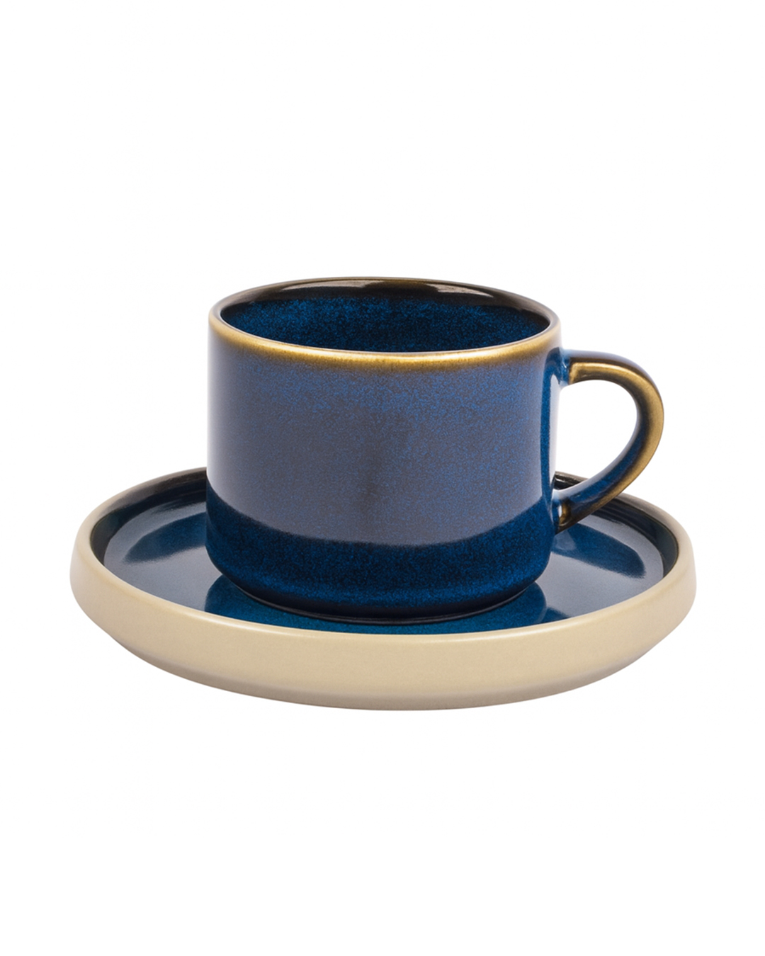 Tassen-Set mit Untertassen – Tondo Blu – Kaffeeservice für 2 Personen, blau, tiefes Marineblau