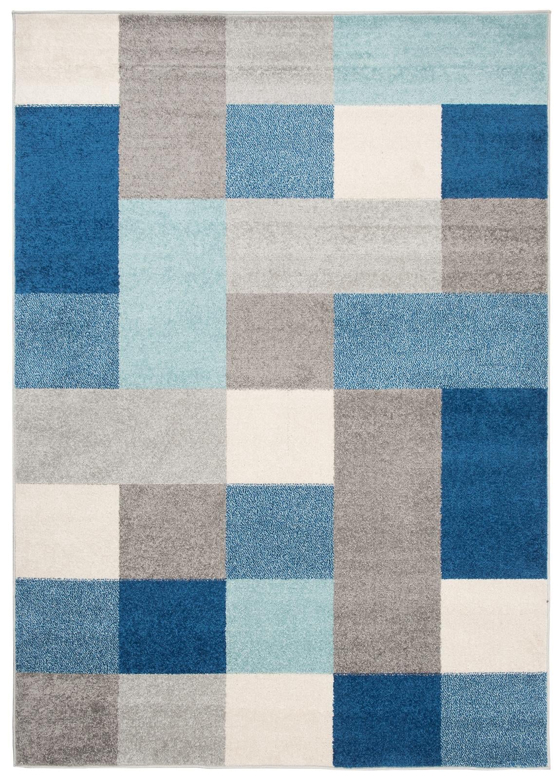 Teppich Modern Blau Grau Geometrisch Kariert C574B LAZUR