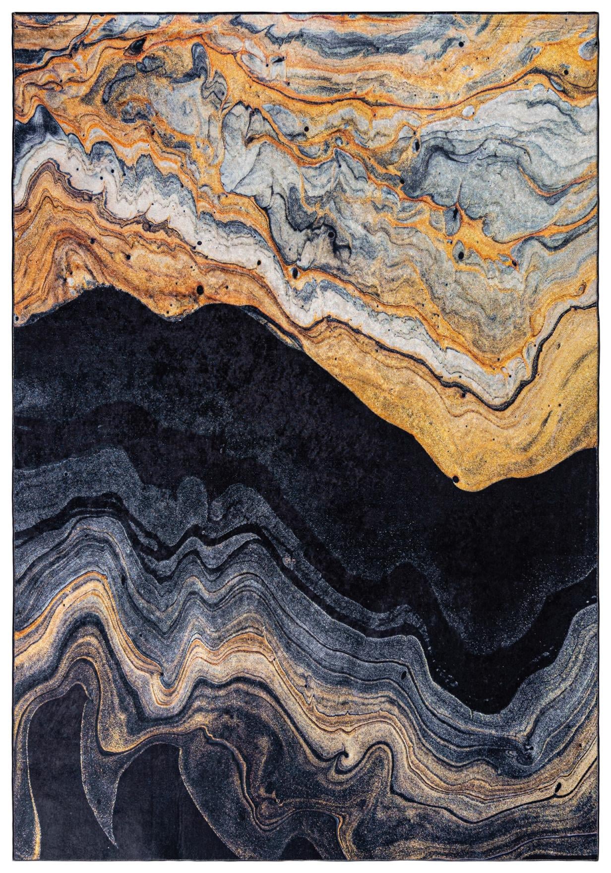 Teppich Modern Schwarz Gold Abstrakt Glamour Marmor 38670 TOSCANA