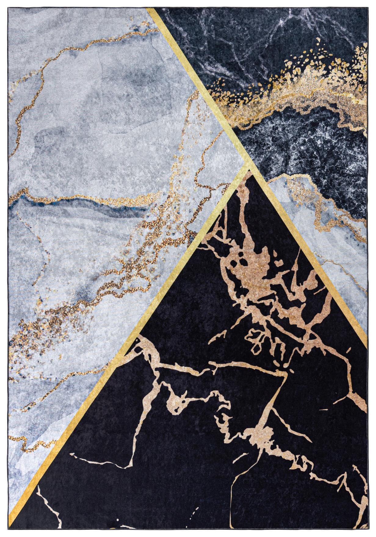 Teppich Modern Schwarz Grau Gold Abstrakt Glamour Marmor 2111 TOSCANA