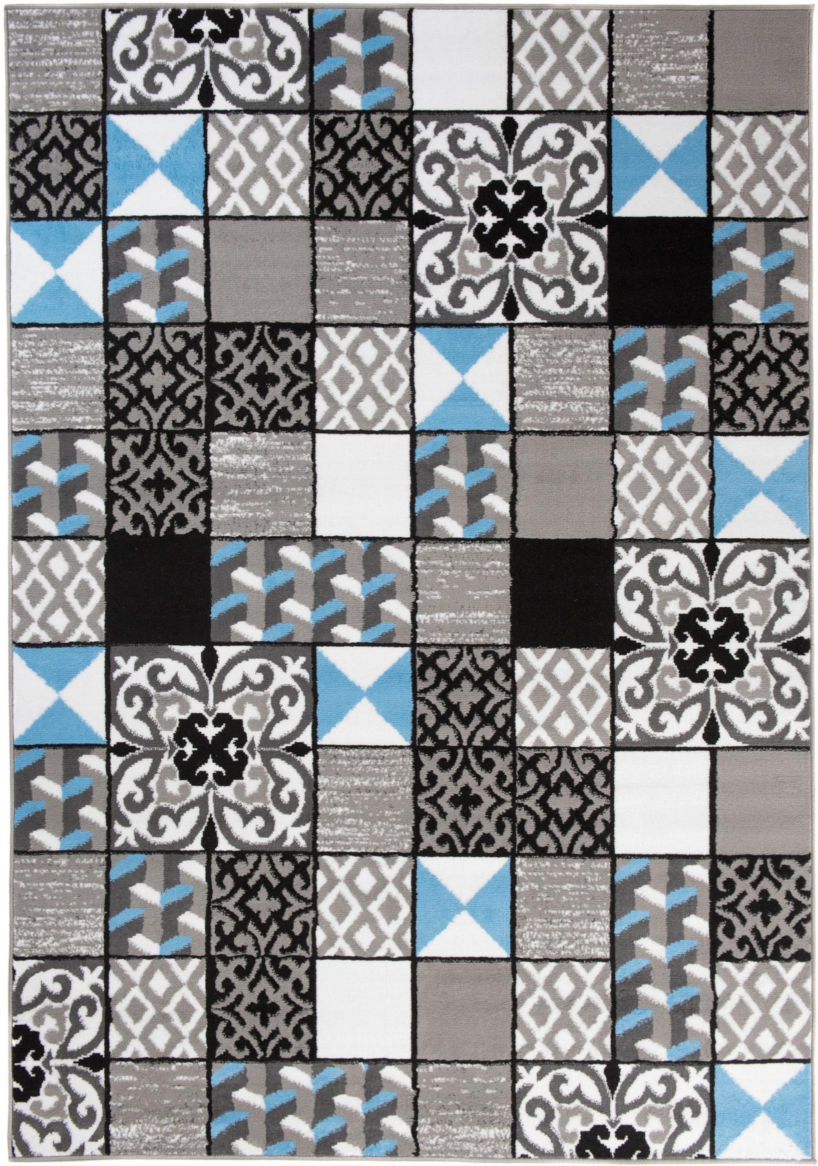 Teppich Modern Blau Grau Geometrisch Kariert Z906B MAYA
