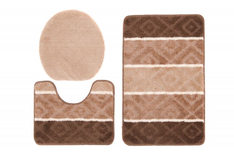 Badteppich-Set 3-teilig Braun Waschbar MULTI