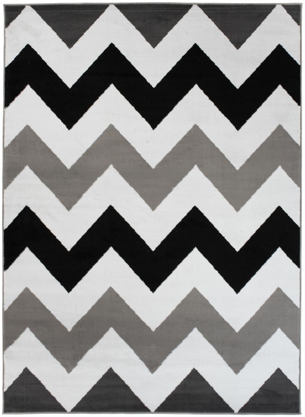 Teppich Modern Schwarz/Weiß Grau Chevron / Zickzack Geometrisch Z903E MAYA