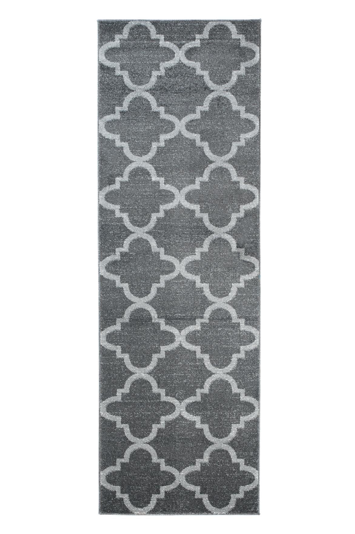 Teppichläufer Grau Geometrisch Marokkanisches Kleeblatt L386A SARI