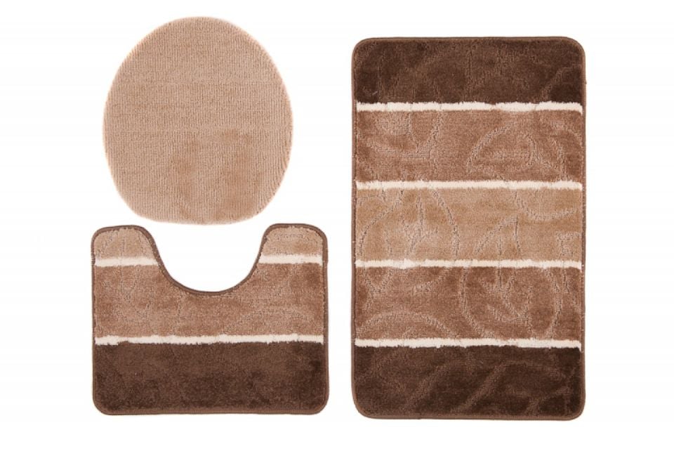 Badteppich-Set 3-teilig Braun Waschbar MULTI