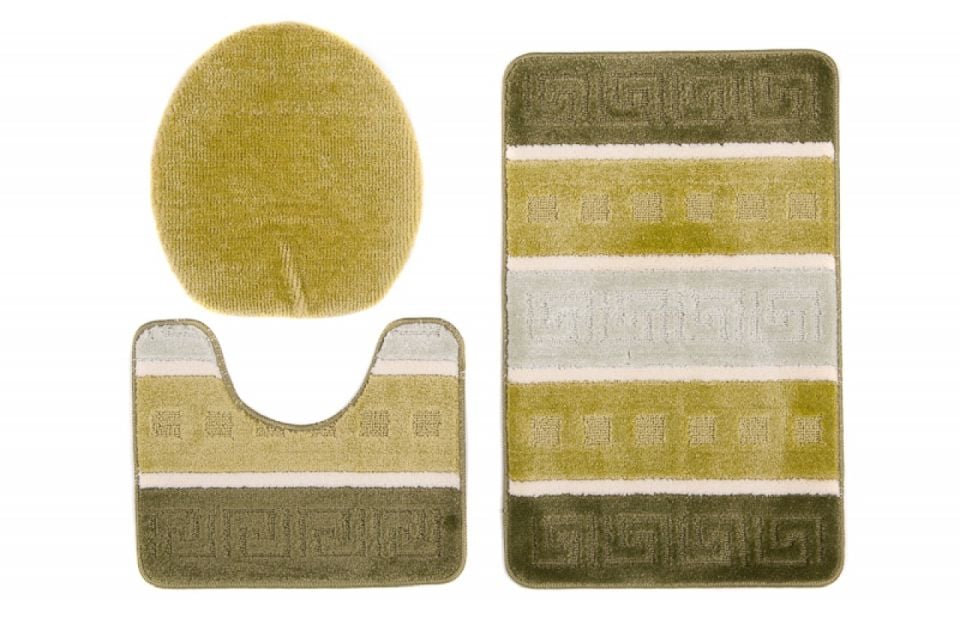 Badezimmerteppich 3-teiliges Set MULTI C5016 GREEN – rutschfest, gestreift, grün