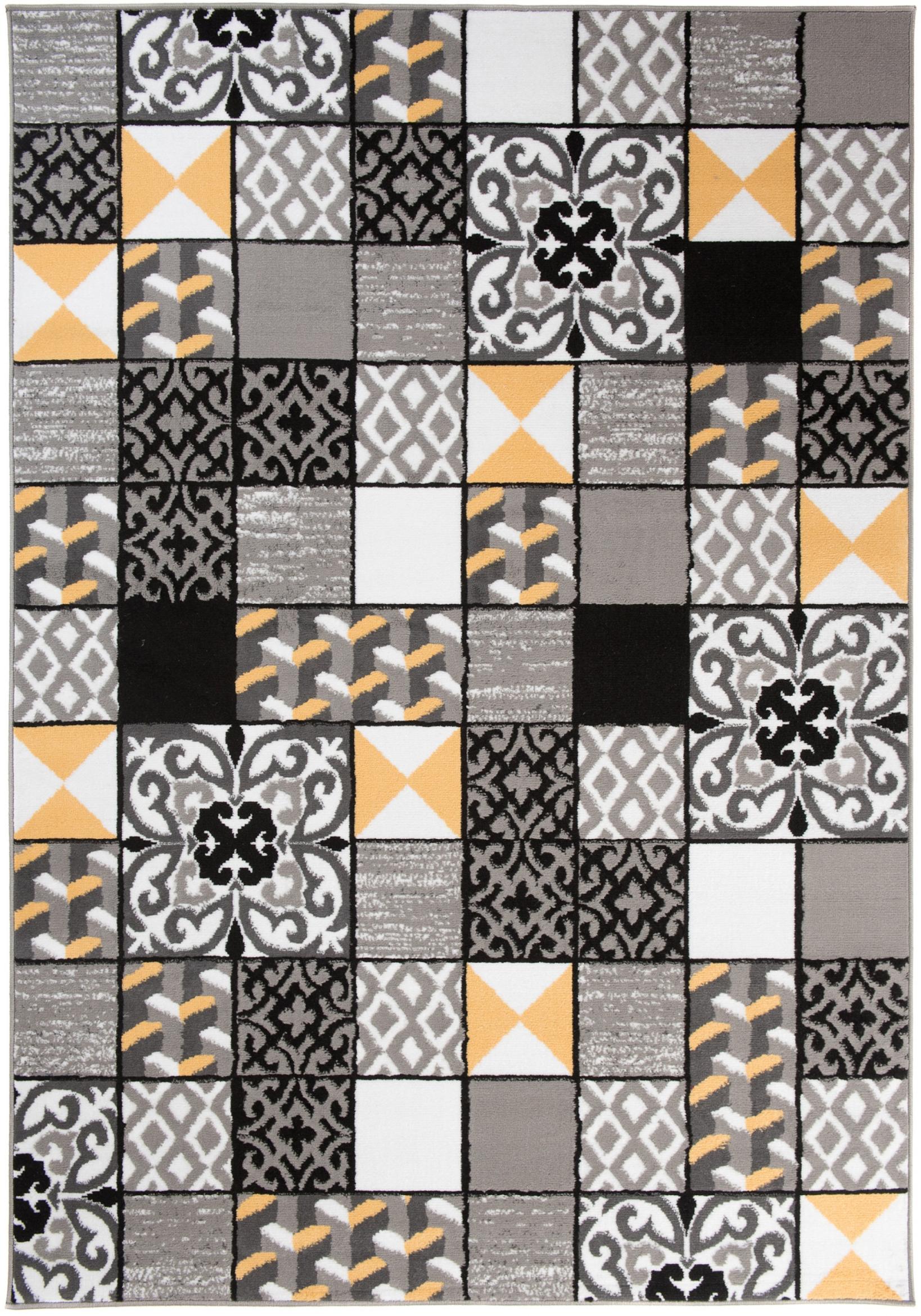 Teppich Modern Grau Gelb Geometrisch Kariert Z906A MAYA