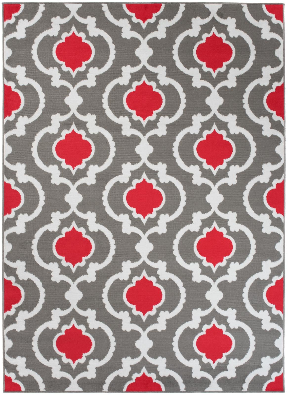 Teppich Modern Rot Grau Geometrisch Marokkanisches Kleeblatt Z985A MAYA