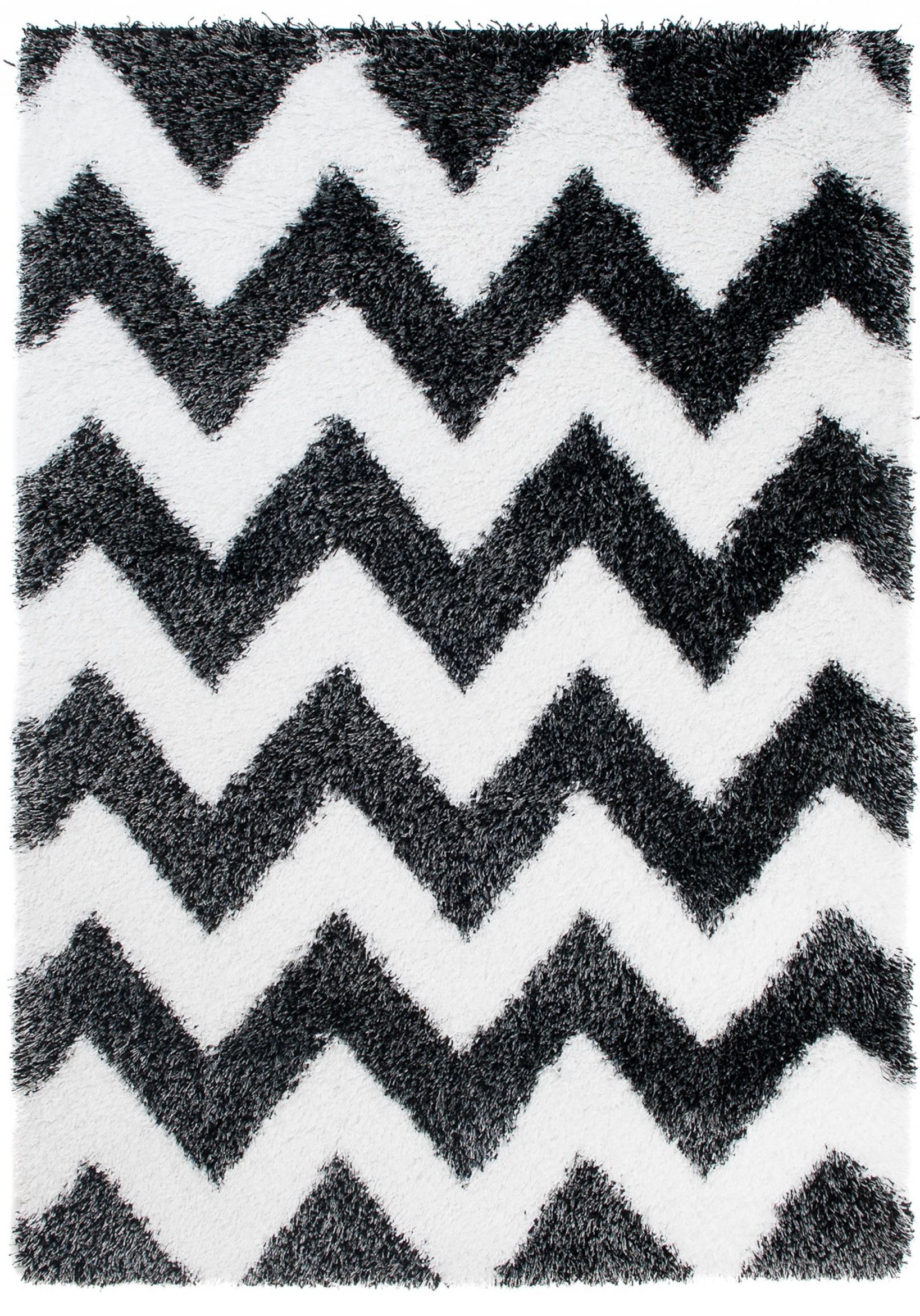 Hochflorteppich Schwarz/Weiß Chevron / Zickzack Geometrisch 5446A OPTIMAL