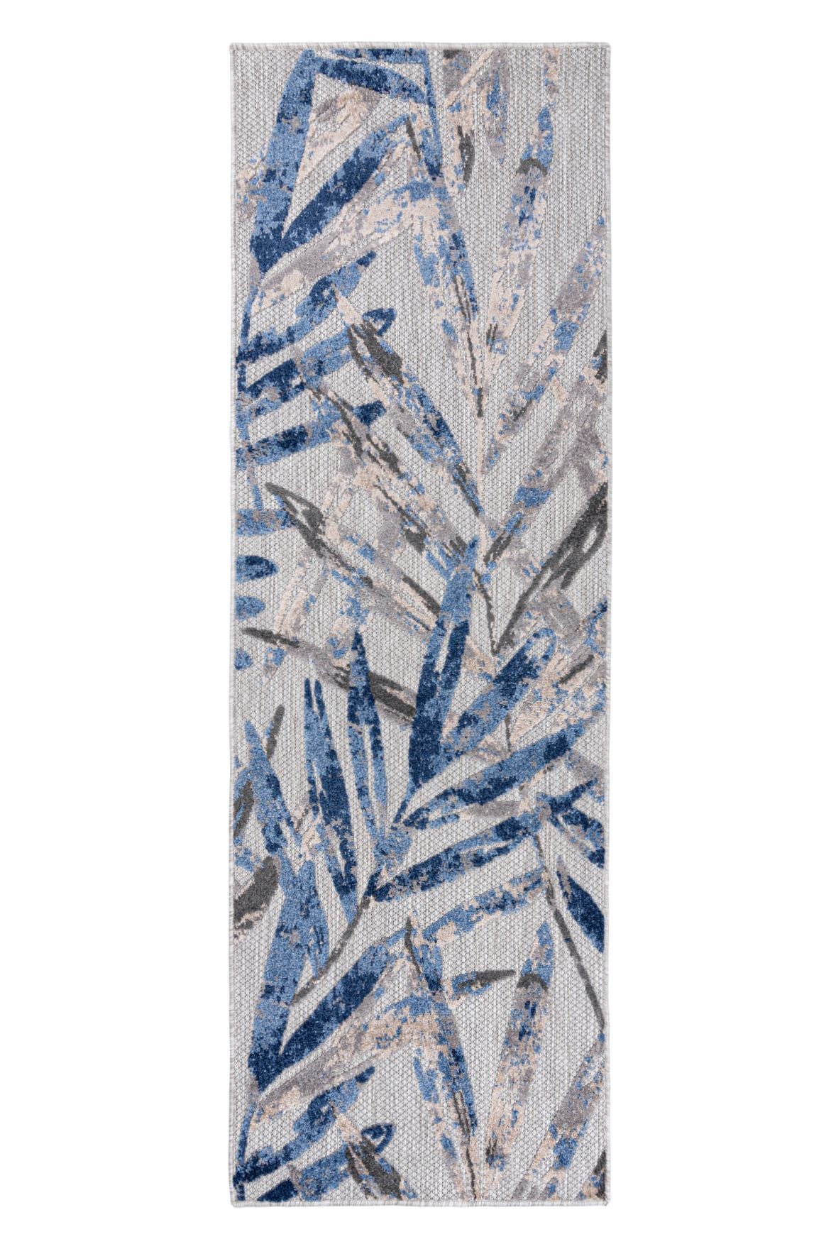 Teppichläufer In- Outdoor Blau Grau Floral EC68B AVENTURA , wasserdicht
