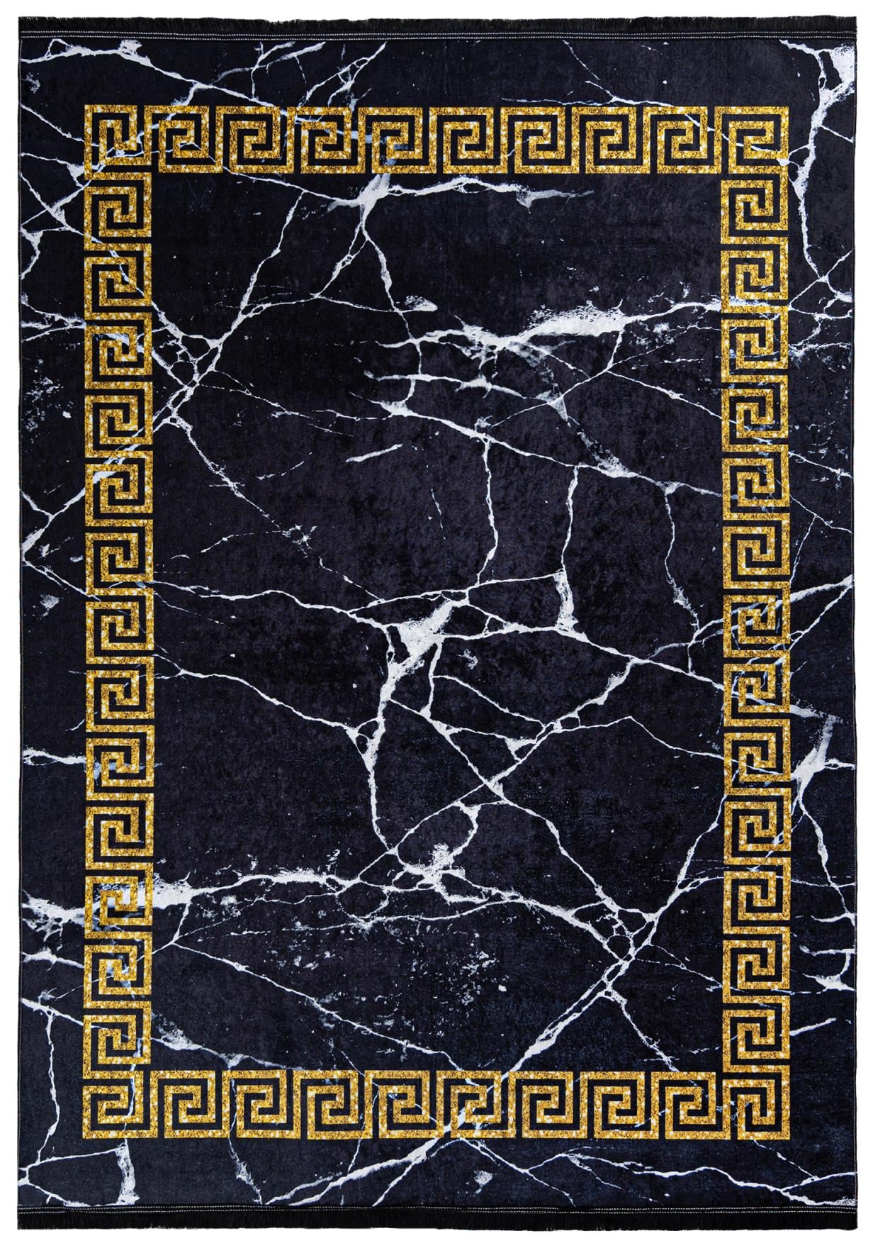Teppich Modern Schwarz Gold Glamour Griechischer Schlüssel Marmor Rahmen 23020 TOSCANA
