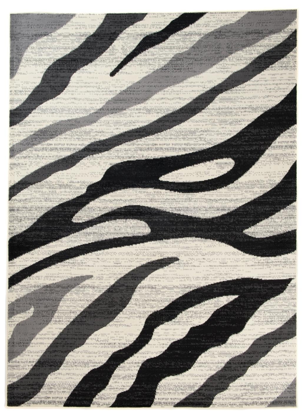Teppich Modern Schwarz/Weiß Geometrisch Streifen Tiermotive 9613A QMEGA