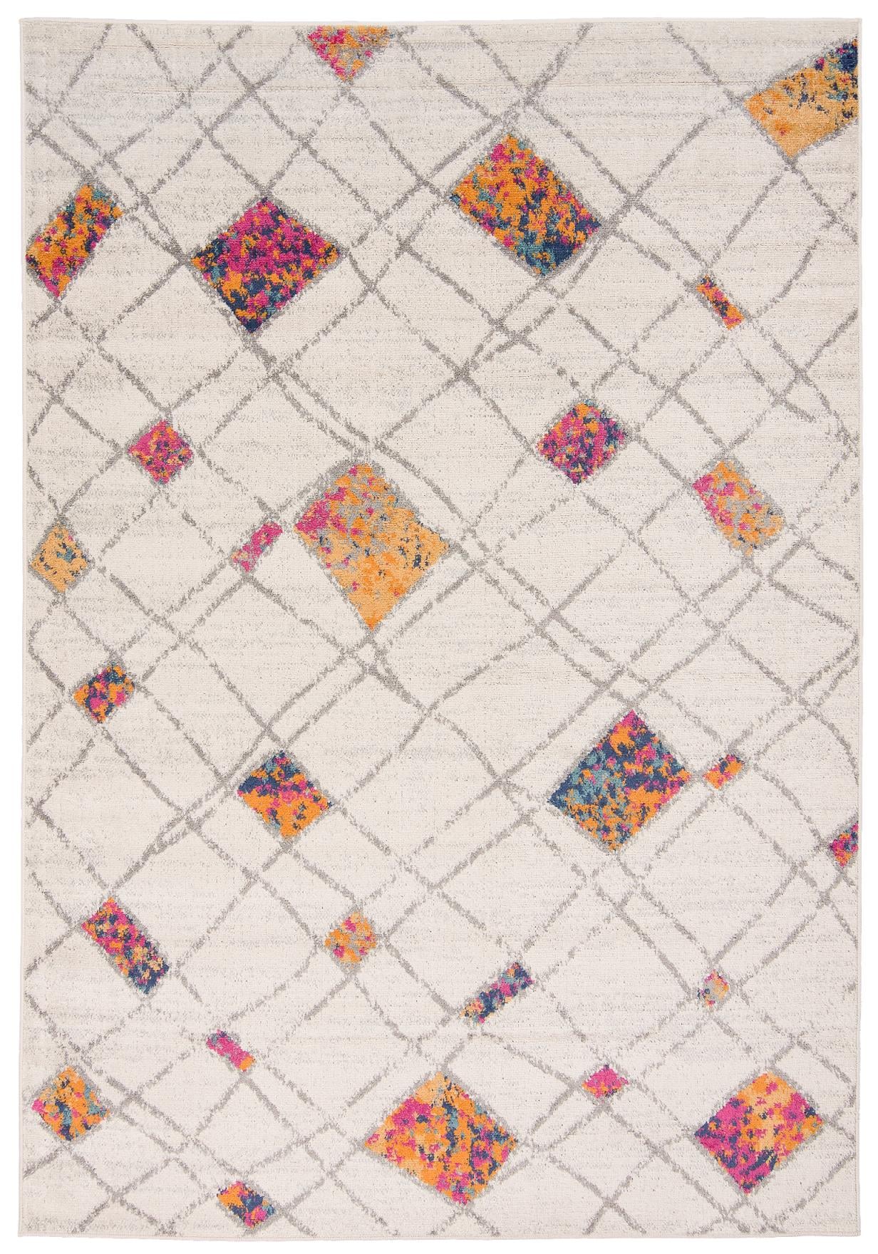 Teppich Modern Beige / Creme Multicolor Boho Geometrisch Kariert A892A DENVER - Boho, modern, beige, bunt, cremefarben
