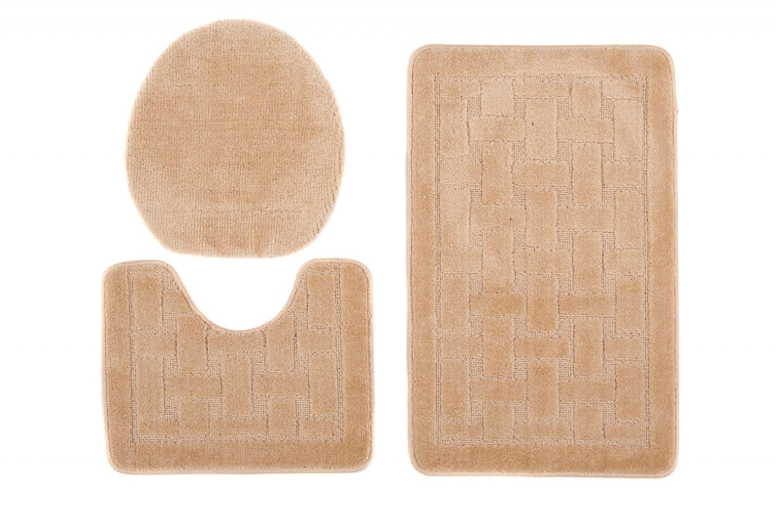 Badteppich-Set 3-teilig Beige / Creme Waschbar MONO - rutschfest