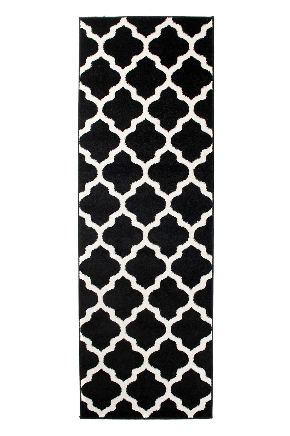 Teppichläufer Schwarz/Weiß Geometrisch Marokkanisches Kleeblatt K082A MAROKO