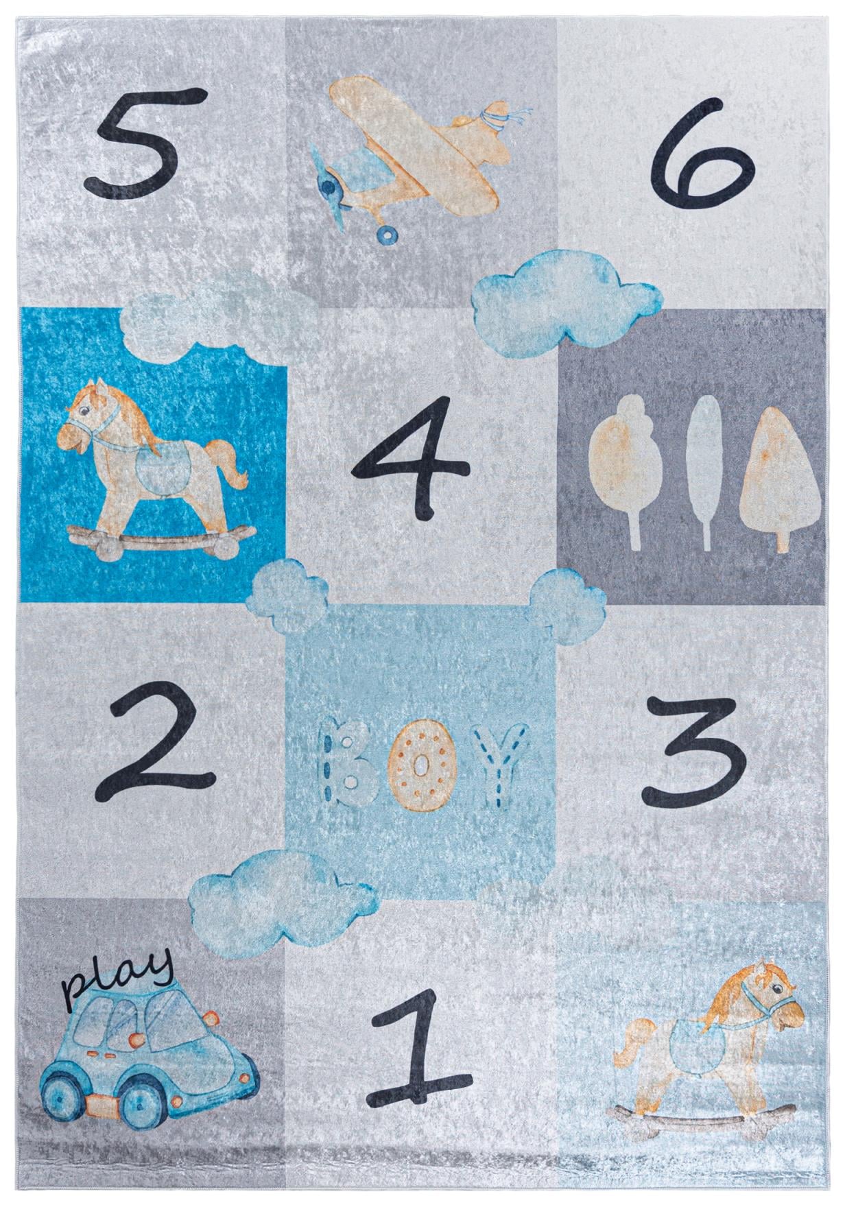 Kinderteppich Blau Grau Himmel und Hölle 2680 EMMA