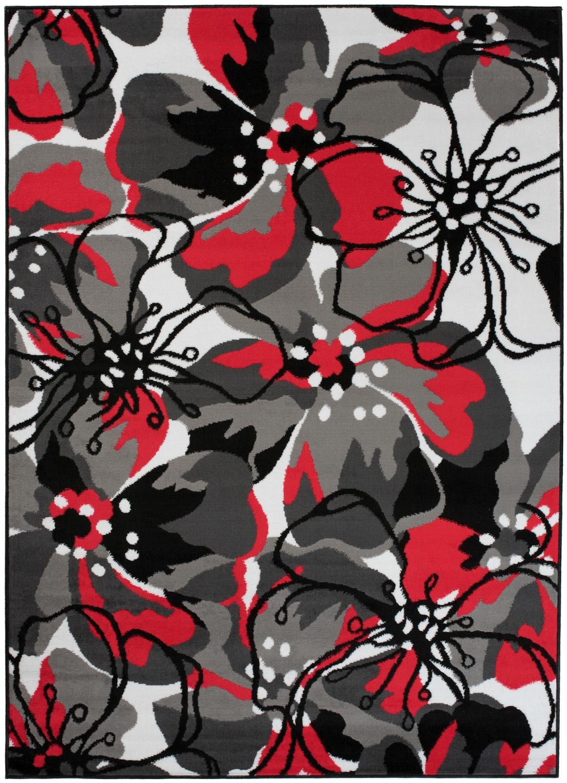 Teppich Modern Rot Grau Floral Z907E MAYA