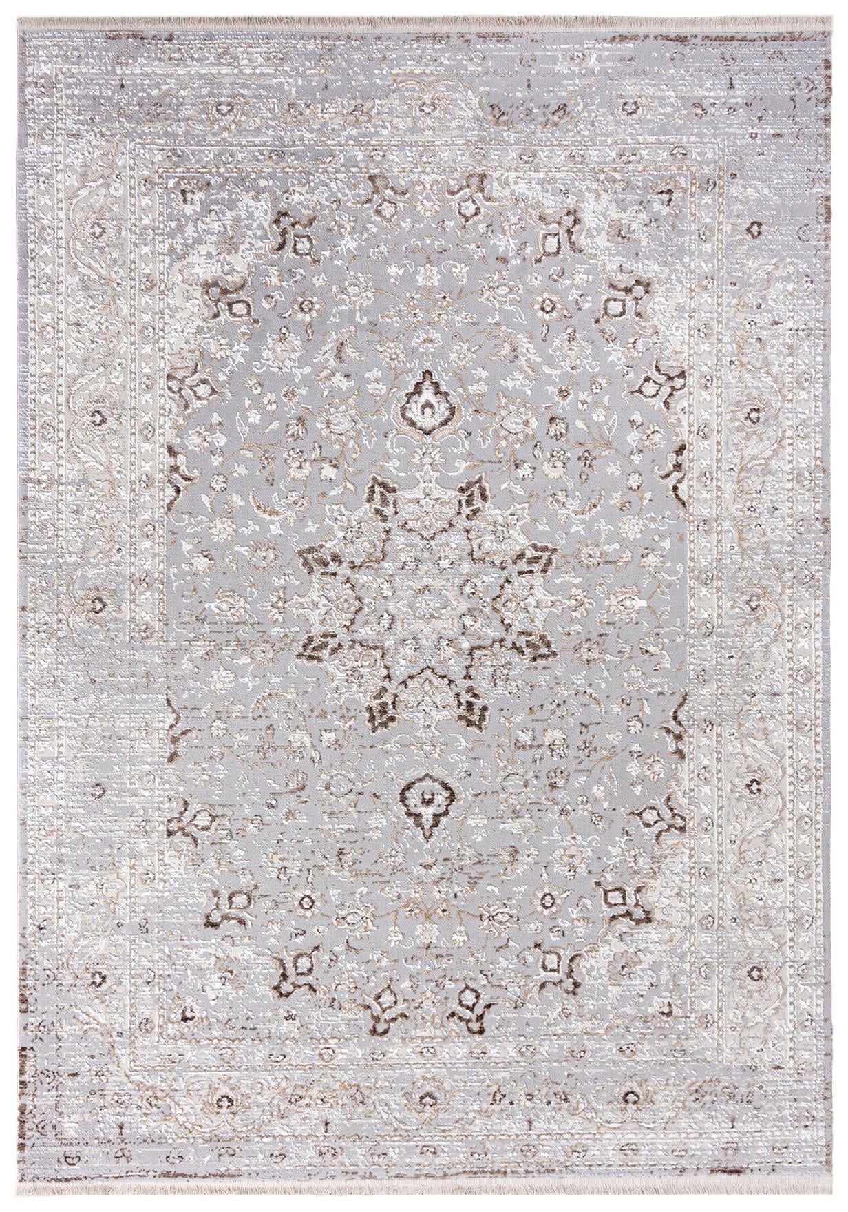 Orientalischer Vintage-Teppich – SAHARA K892D SH L GRAY WHITE – mit Fransen, cremefarben, beige