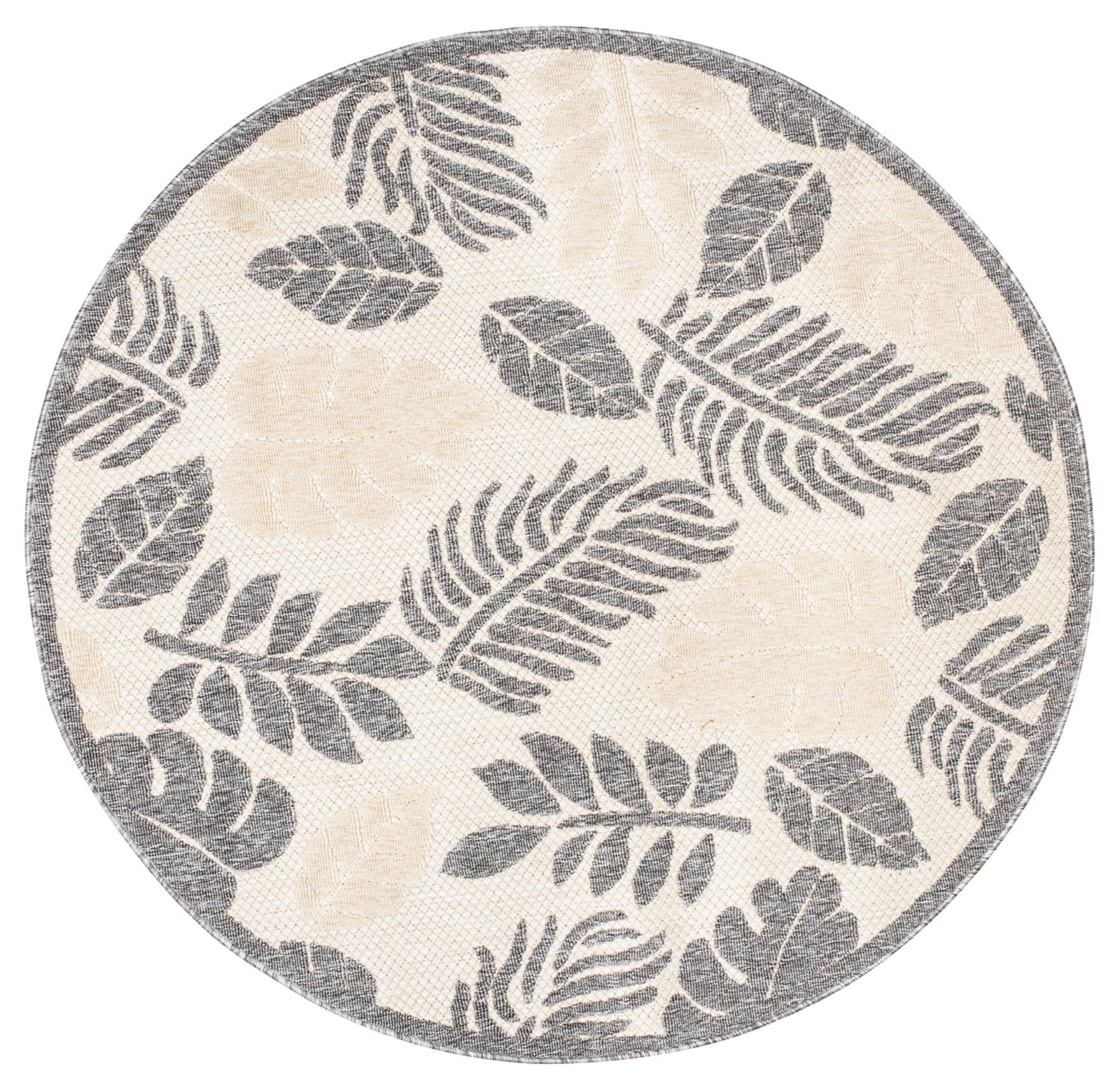 Teppich Rund In- Outdoor Beige / Creme Grau Floral BD99A VIERA