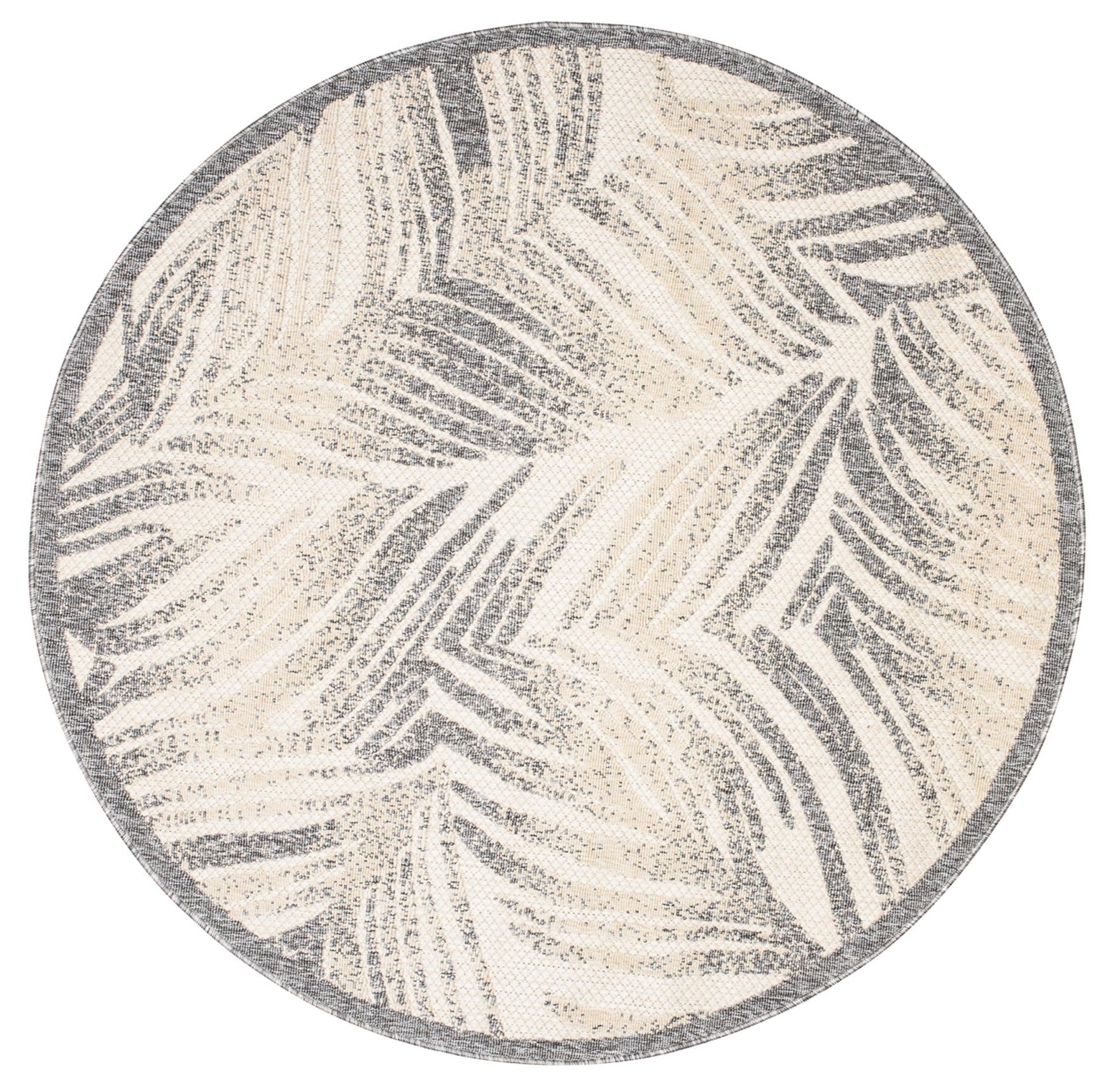 Teppich Rund In- Outdoor Beige / Creme Grau Floral FF21B VIERA