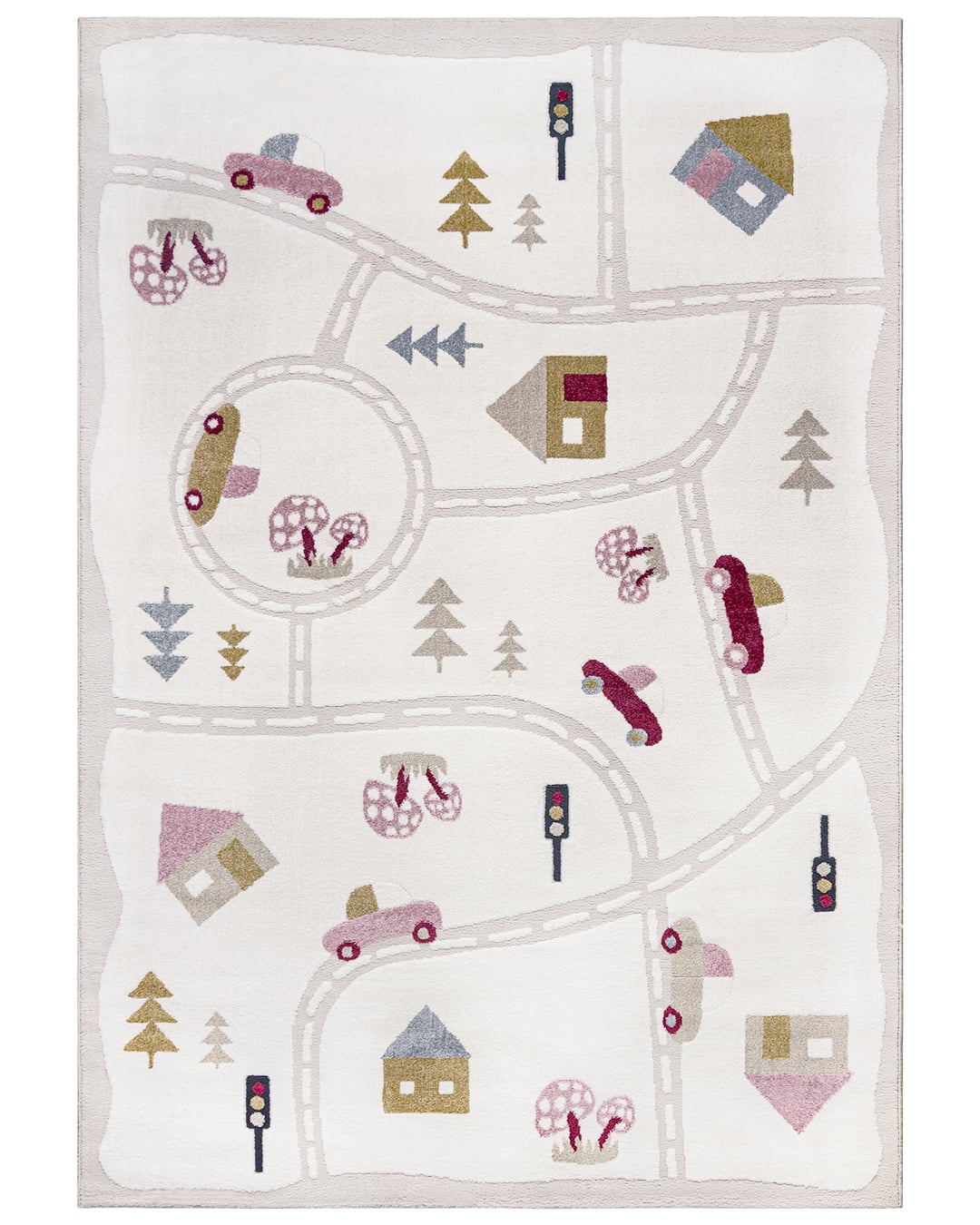 Kinderteppich mit Straßen - Alora Avenida - cremefarben, rosa, mehrfarbig