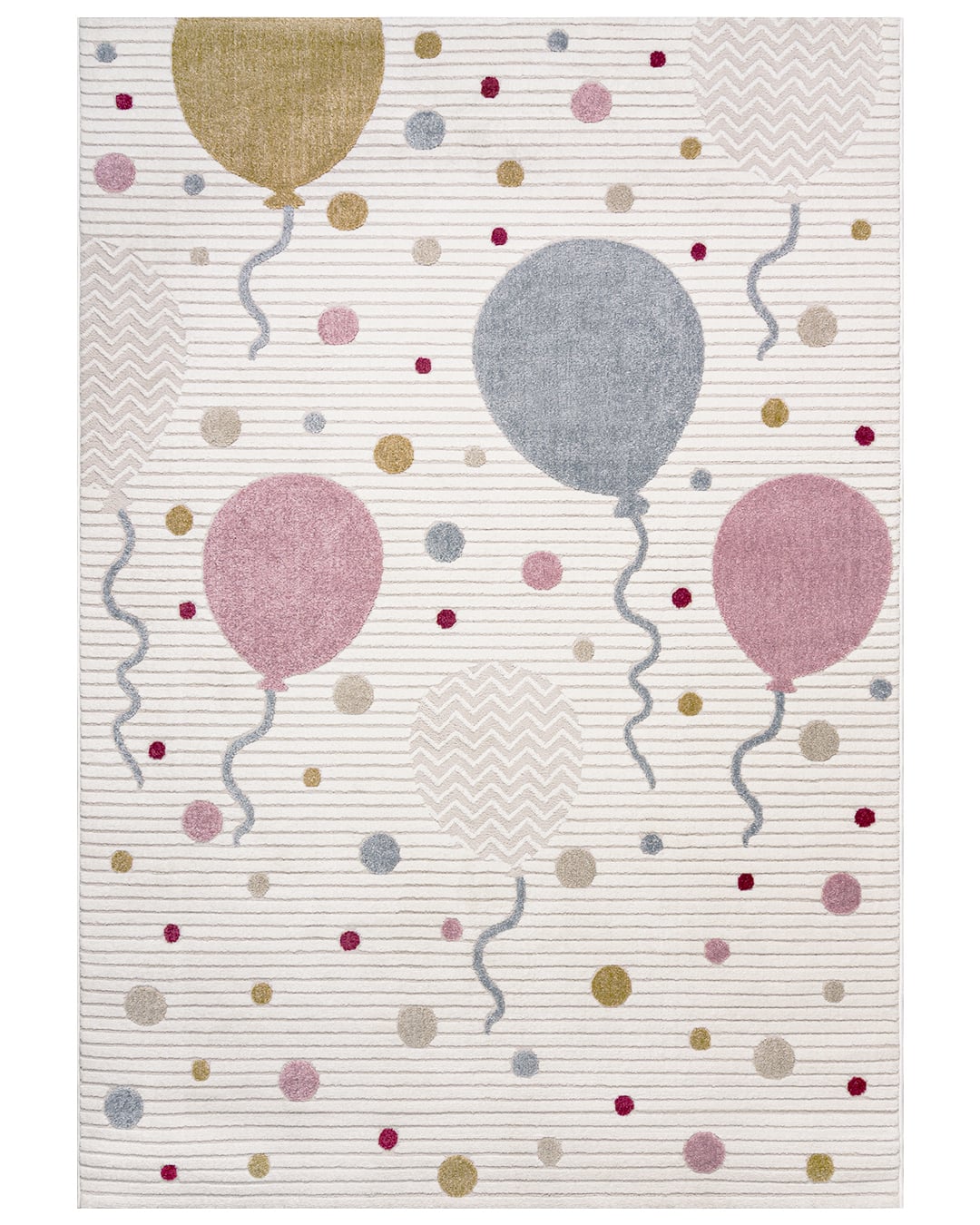 Kinderteppich mit Luftballons und Punkten - Alora Rosa - cremefarben, blau, rosa