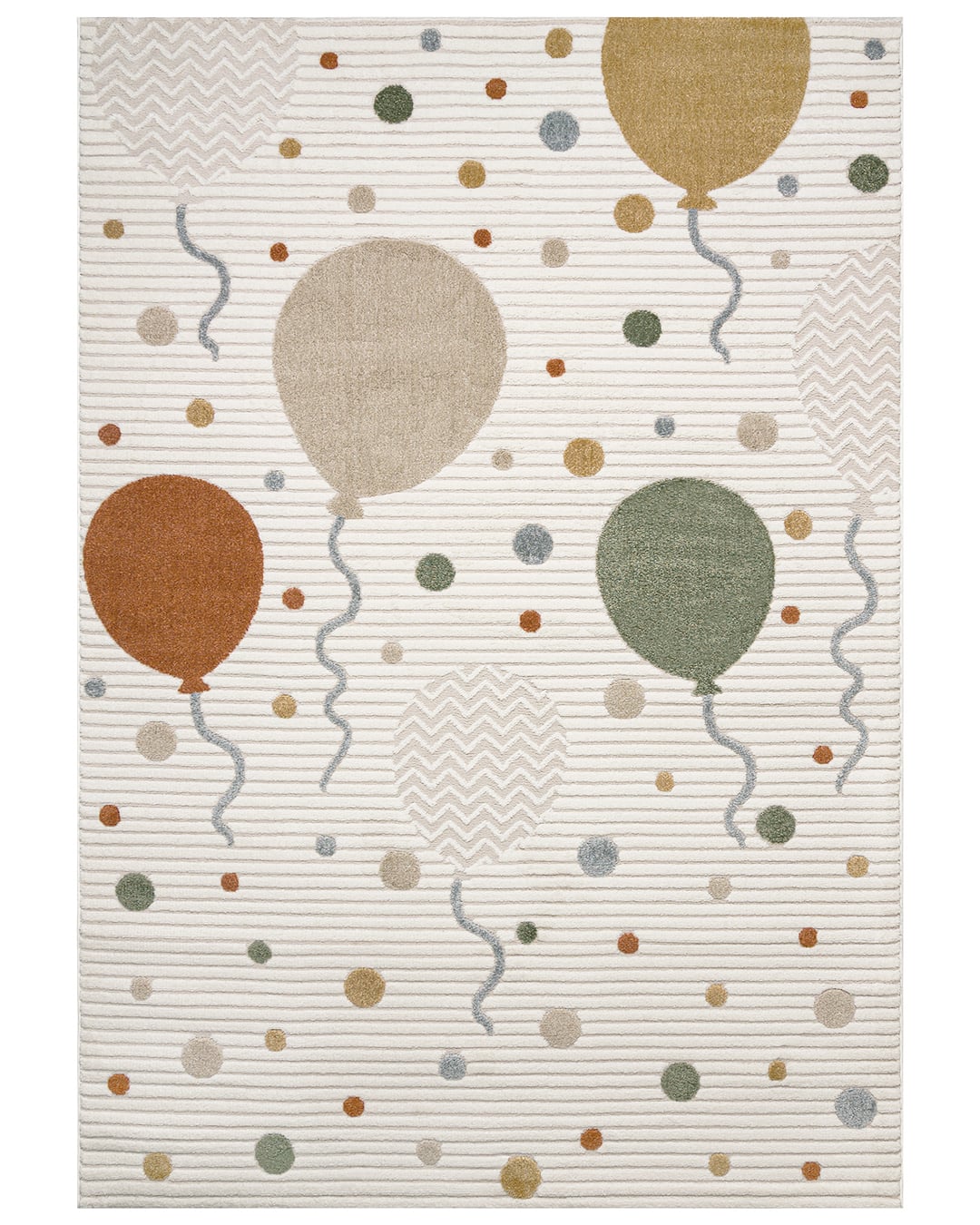 Kinderteppich mit Luftballons und Punkten - Alora Verde - cremefarben, grün, mehrfarbig