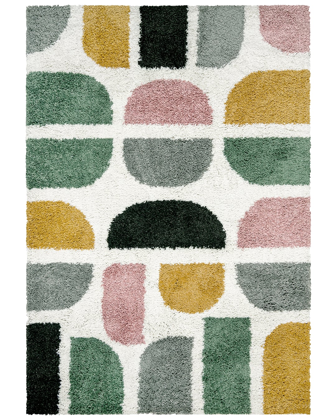 Hochflor / Shaggy-Teppich fürs Jugendzimmer, geometrisch - Ames Borde - rosa, grau, grün
