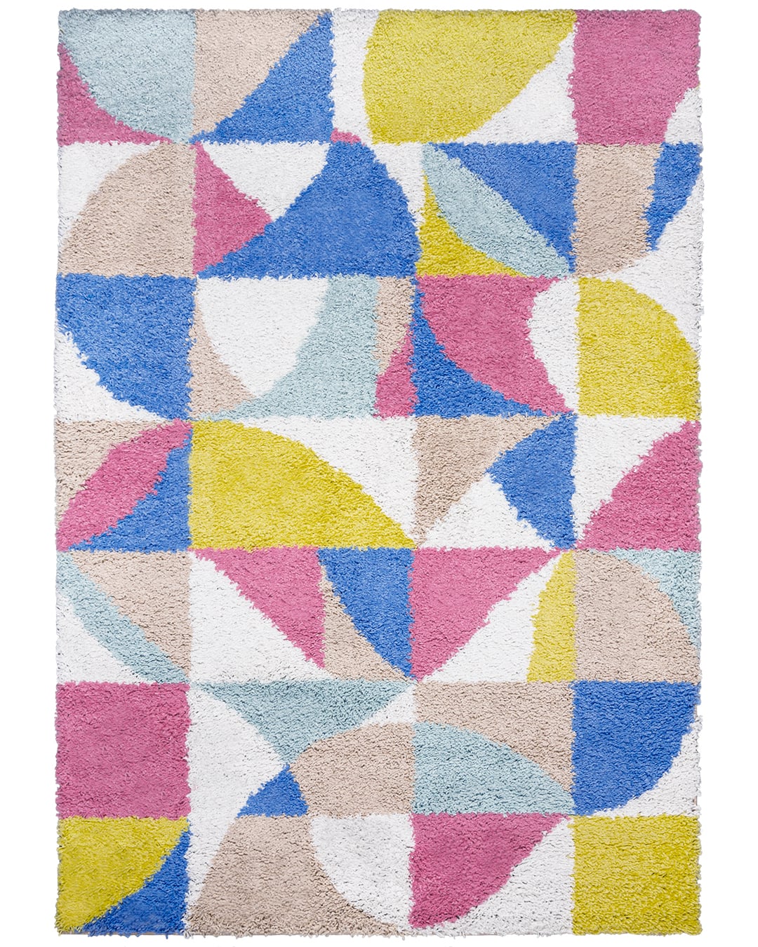 Hochflor / Shaggy-Teppich fürs Jugendzimmer, geometrisch - Ames Majo - rosa, grün, gelb