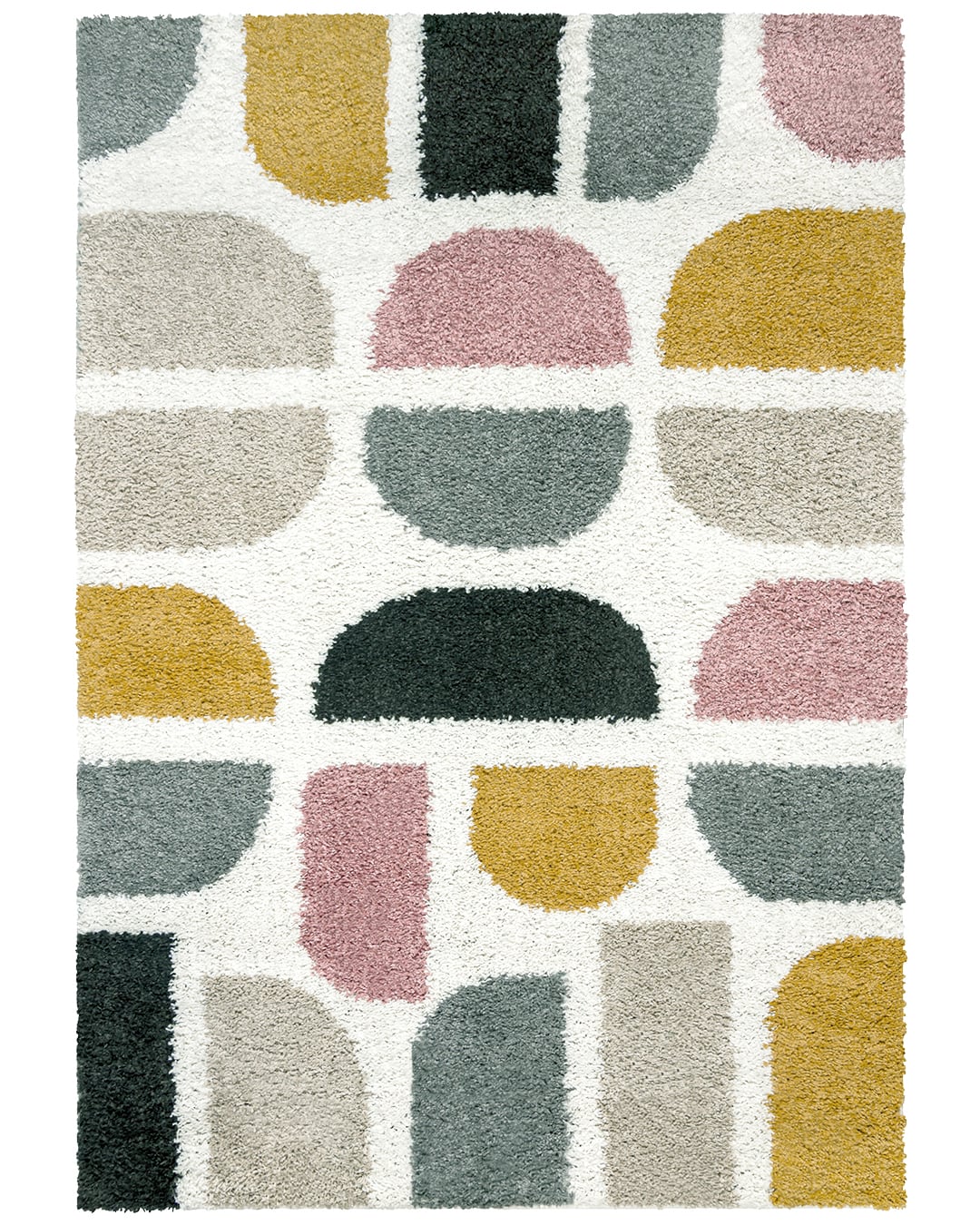 Hochflor / Shaggy-Teppich fürs Jugendzimmer, geometrisch - Ames Oda - beige-rosa, mehrfarbig