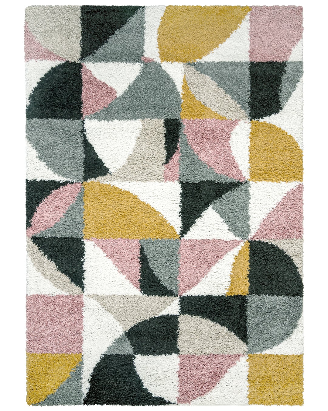 Hochflor / Shaggy-Teppich fürs Jugendzimmer, geometrisch - Ames Pleno - beige-rosa, grau, mehrfarbig