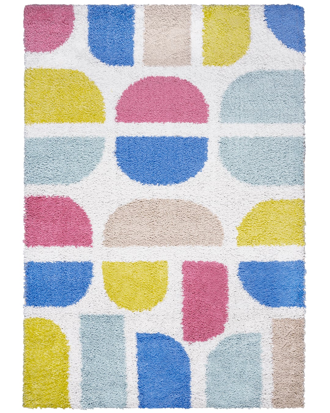 Hochflor / Shaggy-Teppich fürs Jugendzimmer, geometrisch - Ames Vigor - creme, rosa, grün, mehrfarbig