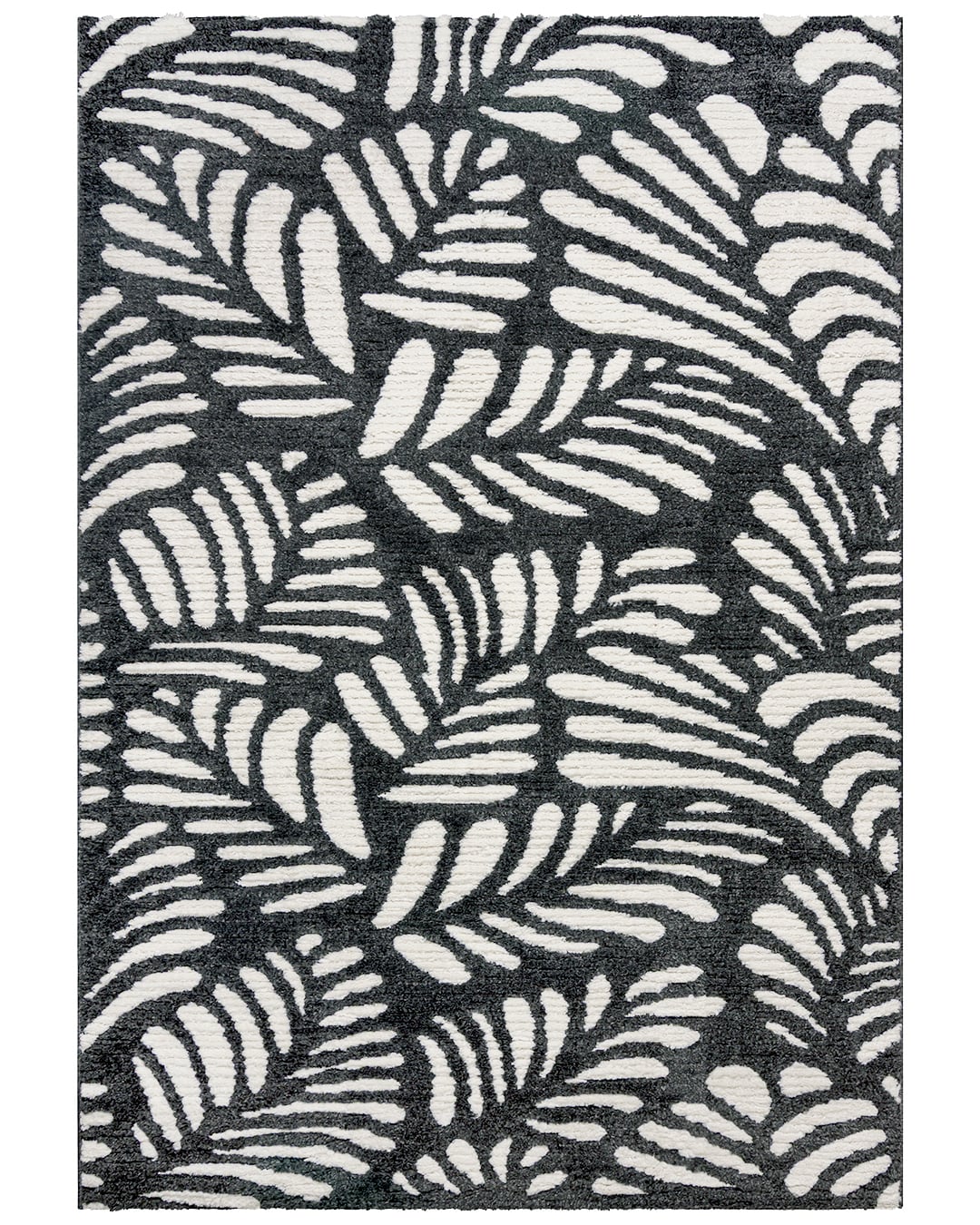 Moderner Teppich mit Pflanzenmotiv - Aranda Flor - Schwarz-Weiß, mittelhochflorig