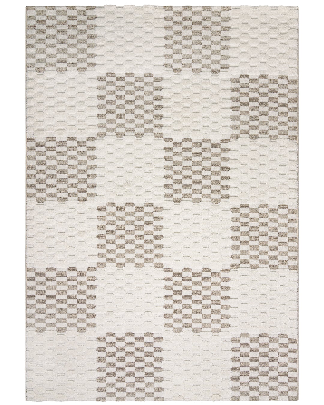 Moderner geometrischer Teppich - Blanca Cuadros - Beige, Braun, Creme, mittelhoher Flor