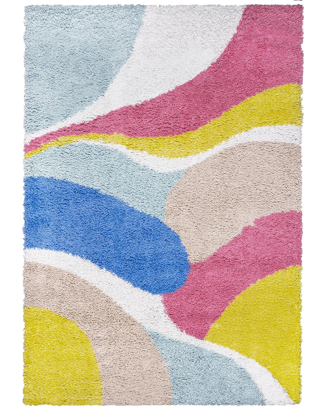 Hochflor / Shaggy-Teppich fürs Jugendzimmer, Abstrakt - Coria Dona - weiß, rosa, grün, mehrfarbig