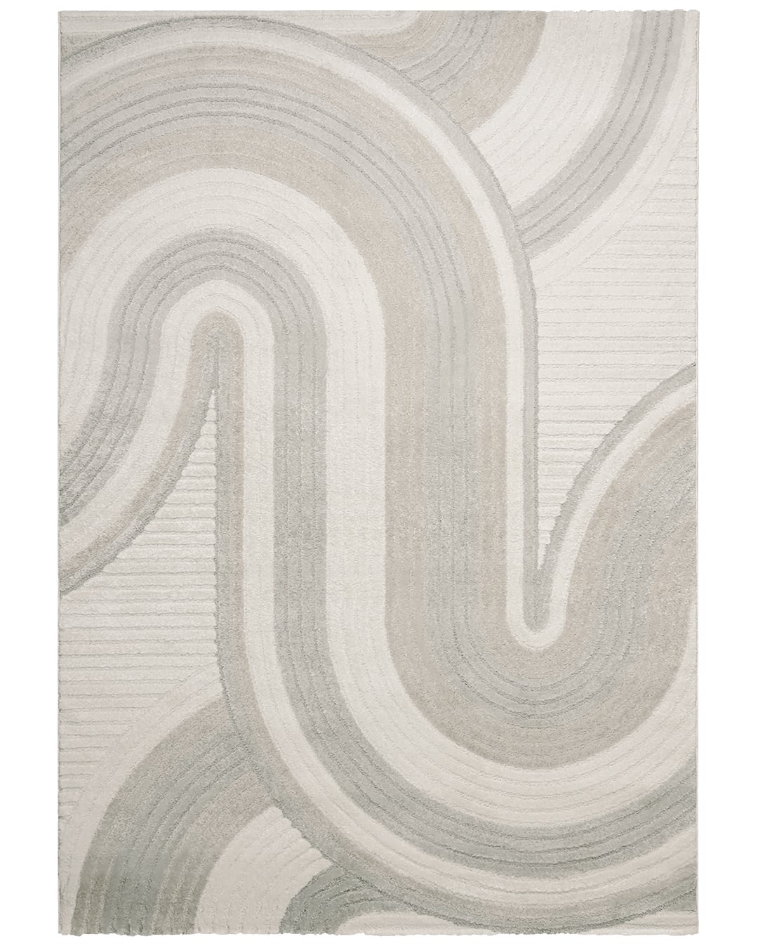 Moderner Abstrakter Teppich - Lasarte Iduna - Weiß, Creme, Grau, mittelhoher Flor