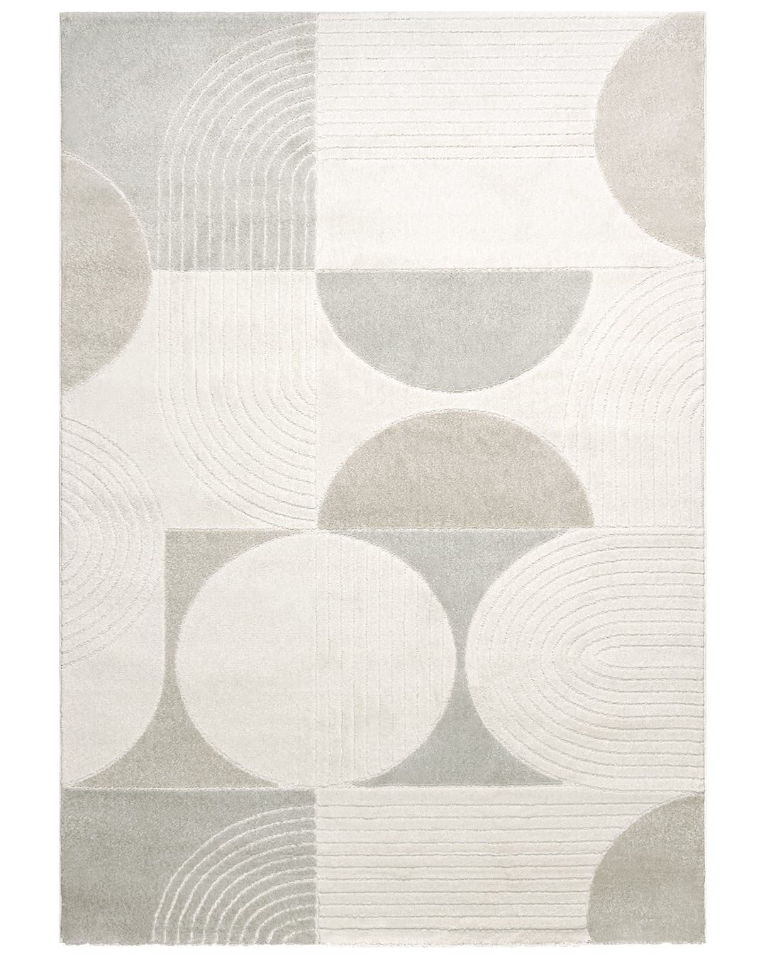 Moderner Abstrakter Teppich - Lasarte Kali - Weiß, Creme, Grau, mittelhoher Flor
