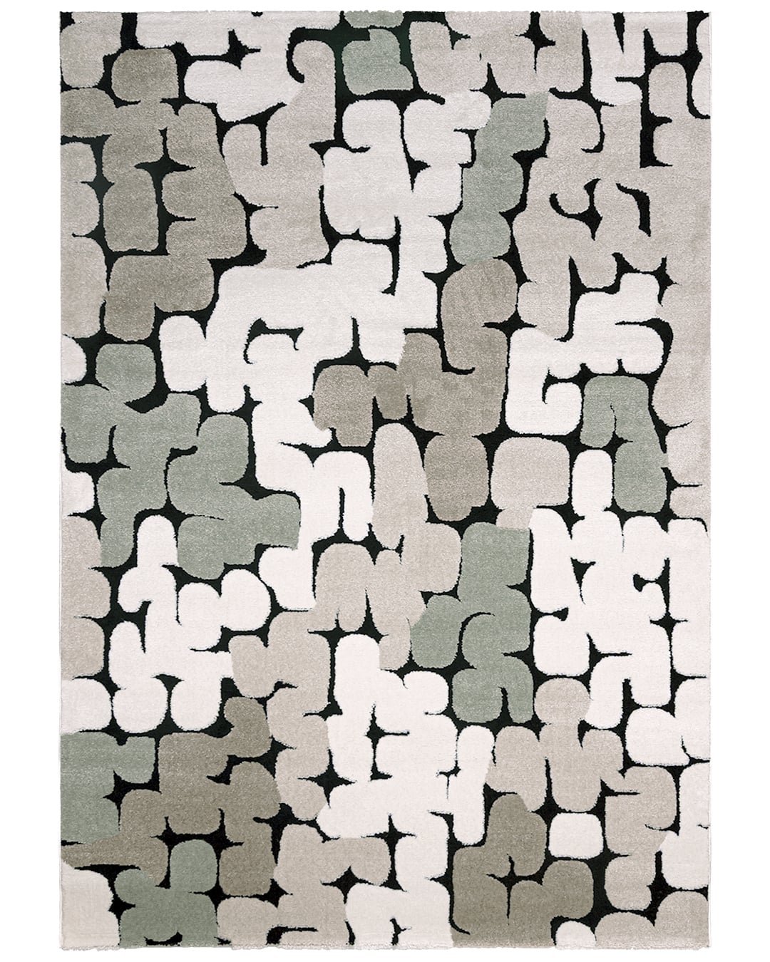 Moderner Abstrakter Teppich - Lasarte Odin - Creme, Grau, Grün, mittelhoher Flor