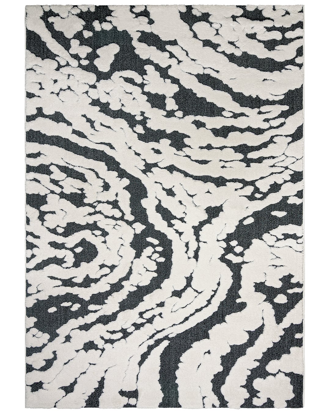 Moderner abstrakter Teppich - Martos Nubes - Schwarz-Weiß, mittelhoher Flor