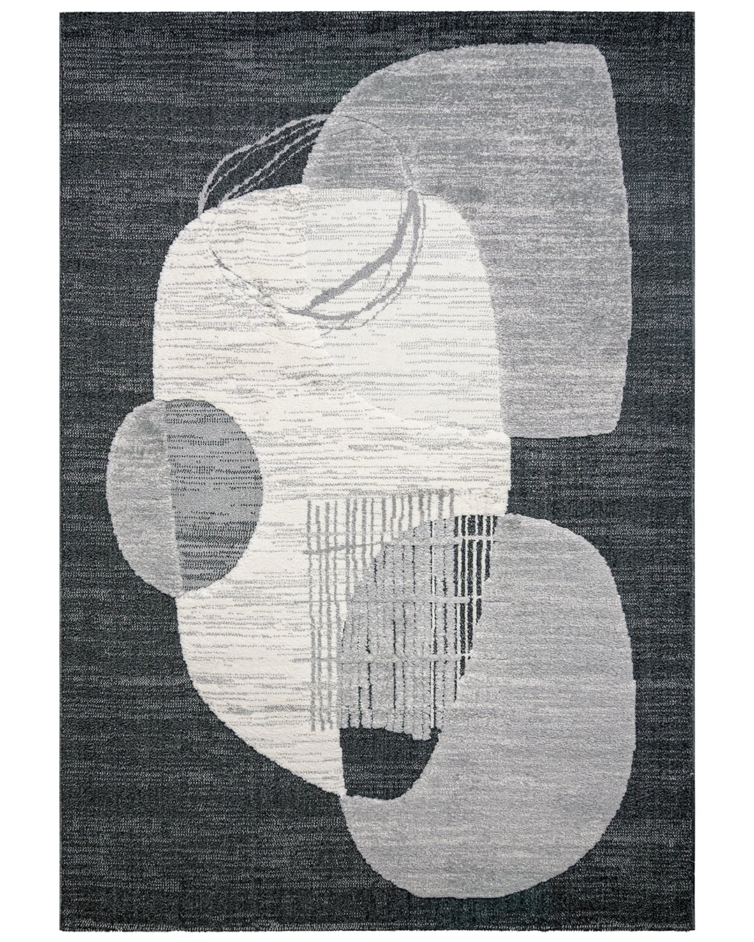 Moderner abstrakter Teppich - Martos Piedra - Anthrazit, Creme, Grau, mittelhoher Flor