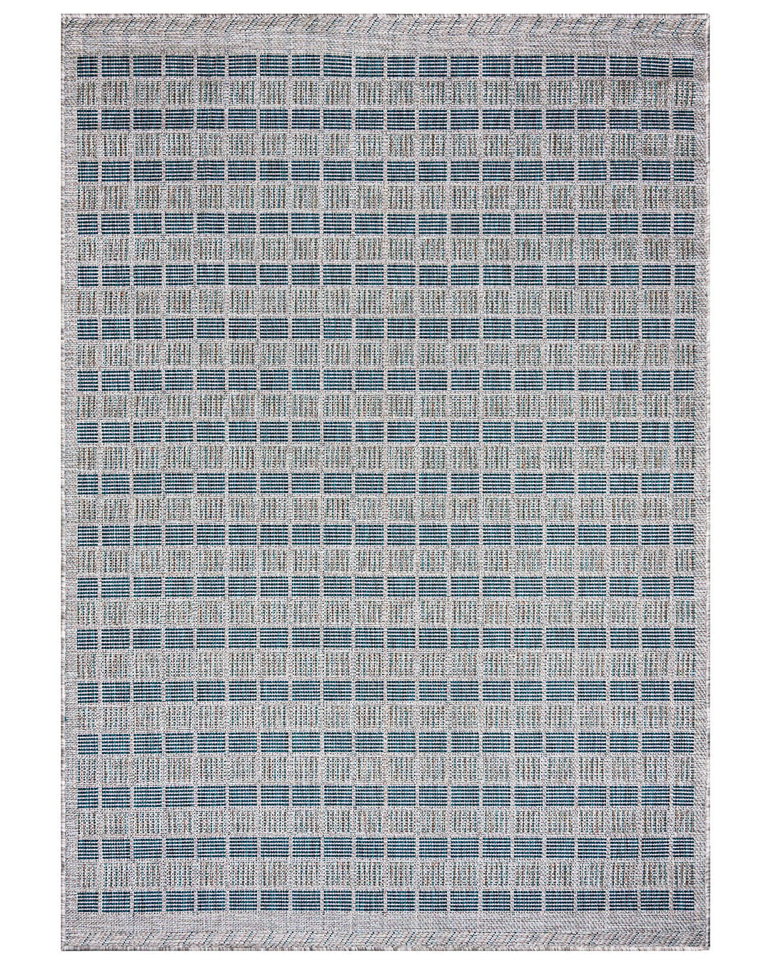Moderner geometrischer Teppich – Totana Niebla – grau, blau, Karomuster