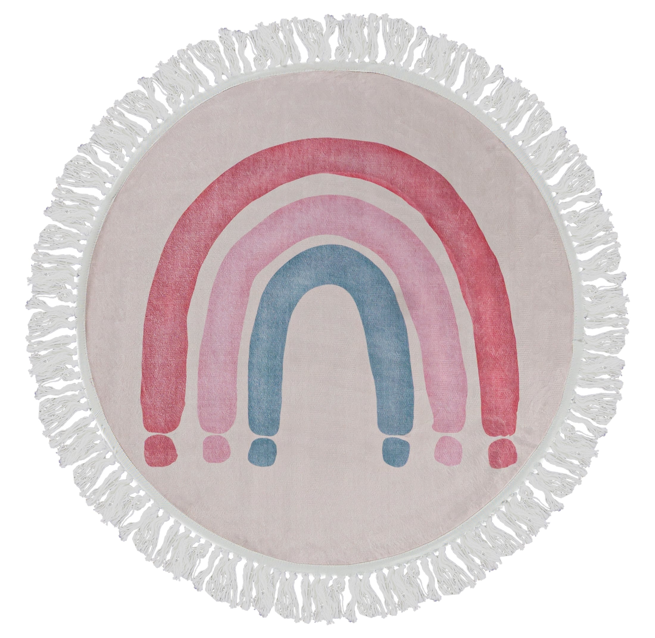 Kinderteppich mit Fransen - Bello Carino Rosa - Regenbogen, beige