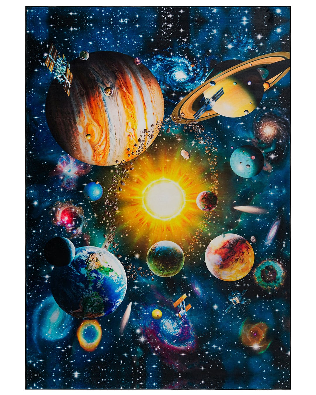 Kinderteppich Weltraum, Galaxie – Astro Marte – dunkelblau, bunt