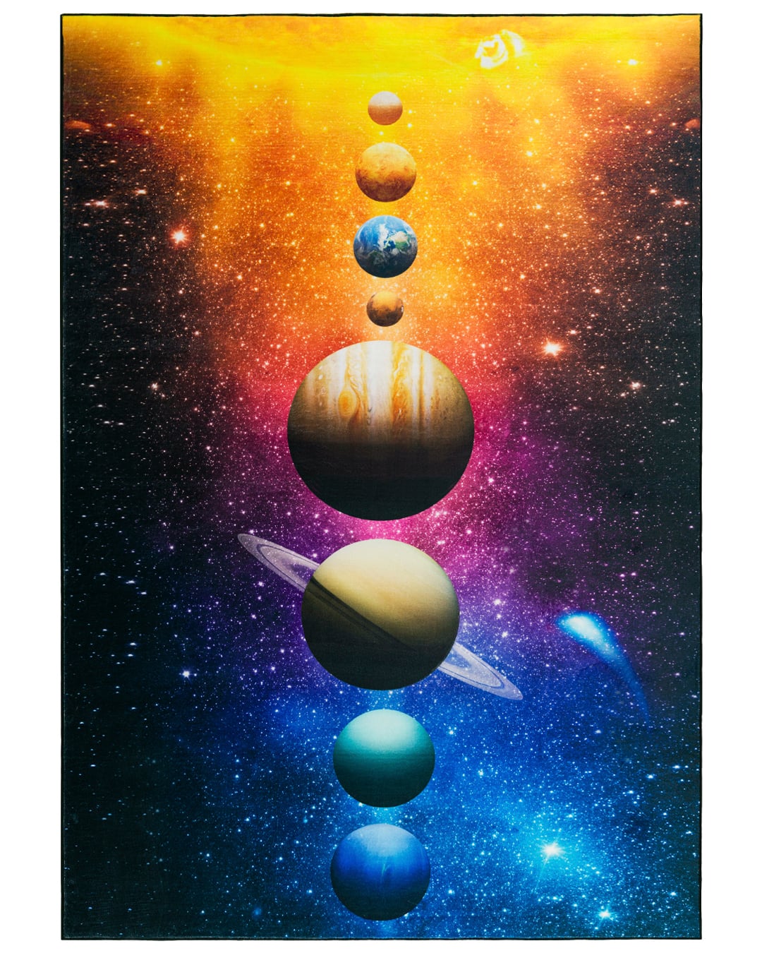 Kinderteppich Weltraum, Galaxie – Astro Urano – dunkelblau, rosa, gelb