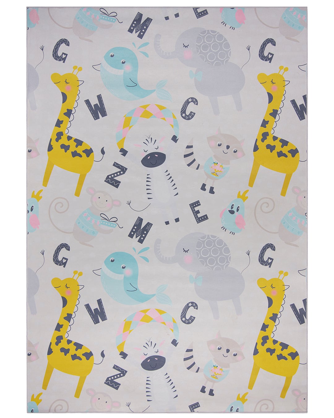 Kinderteppich – Animali Safari – Tiere, Buchstaben, mehrfarbig