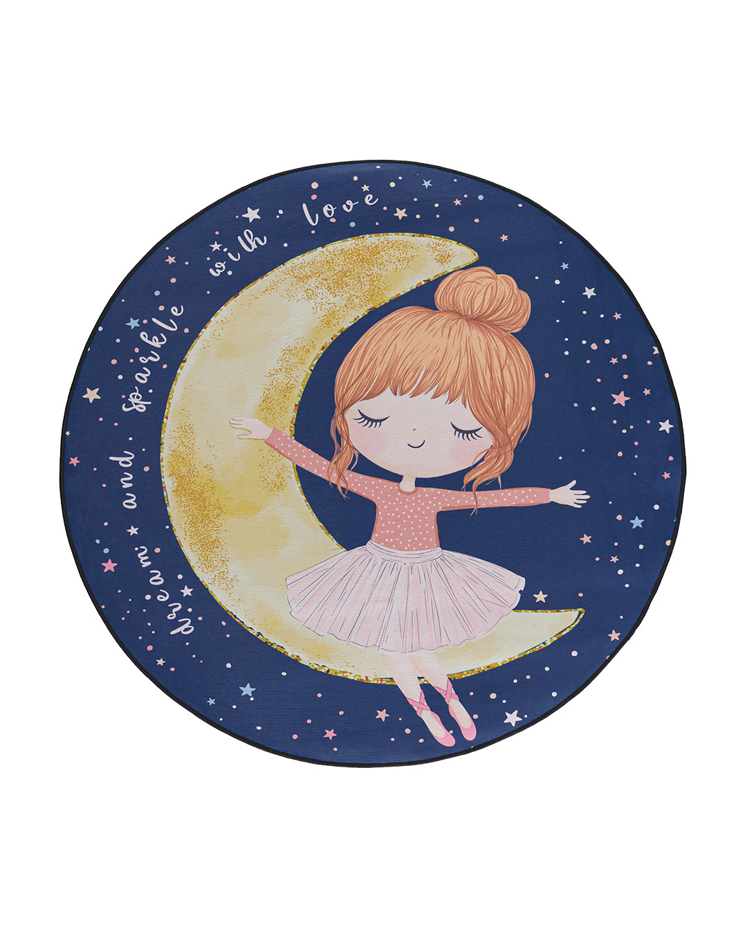 Kinderteppich – Bambini Luna – Ballerina, Mond, dunkelblau, rosa, gelb