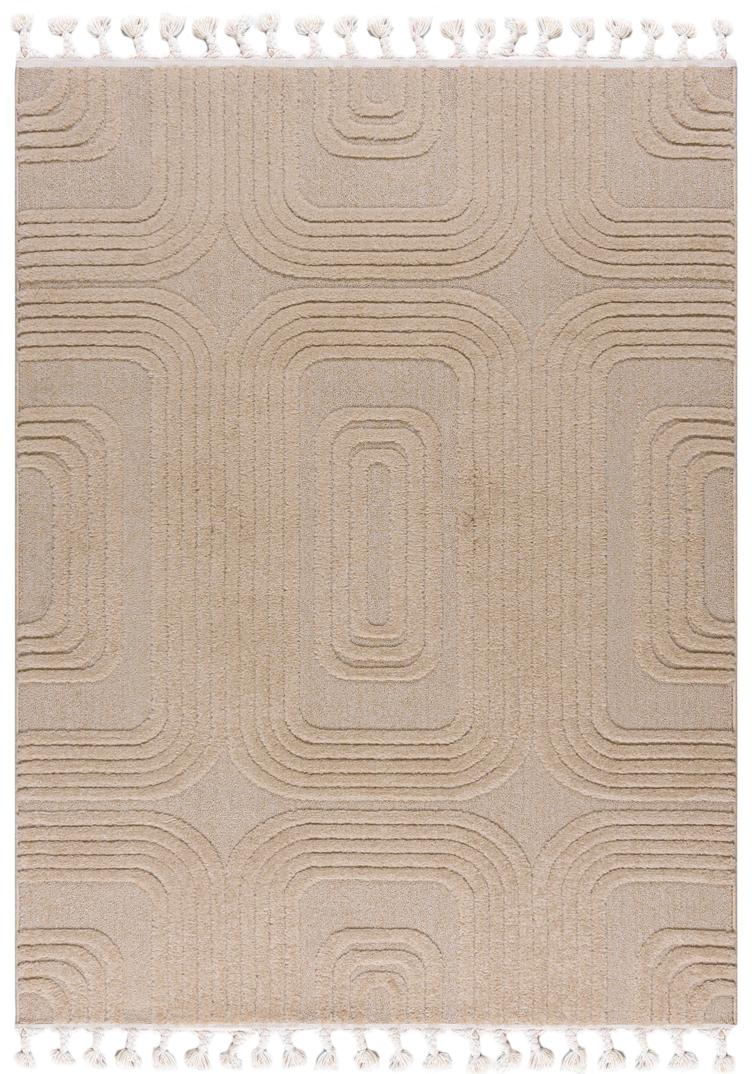 Moderner Retro-Teppich – Pisa Golfo – mit Fransen, beige
