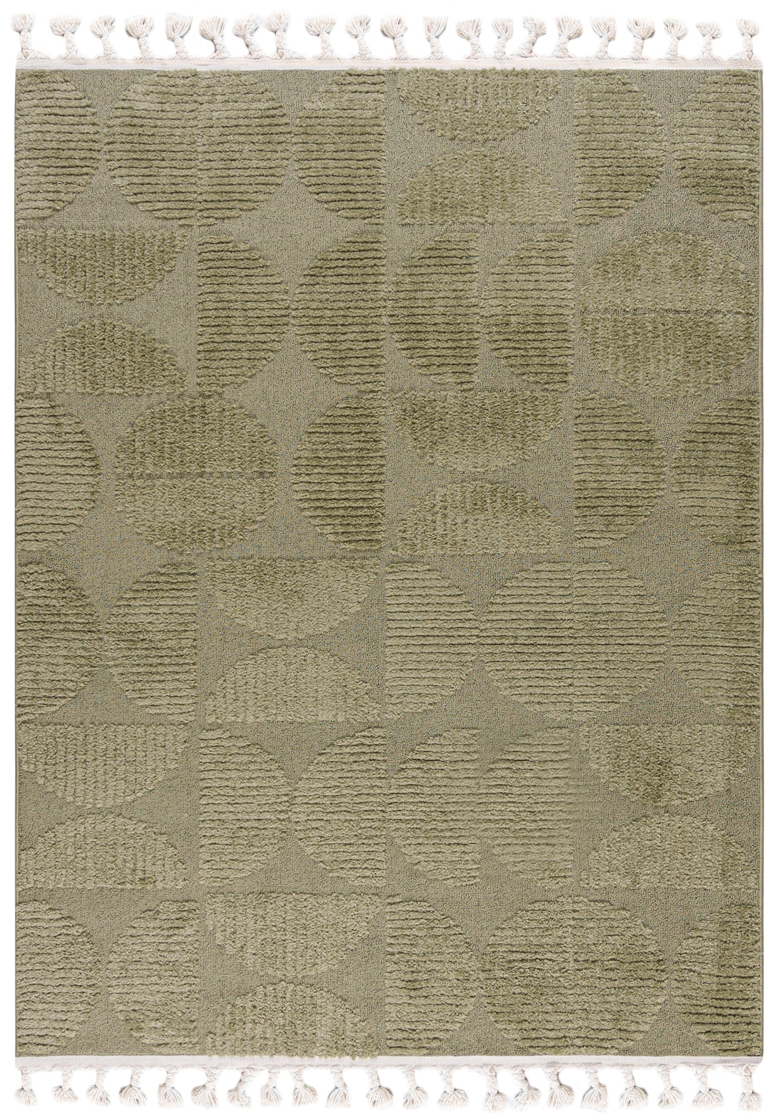 Moderner Retro-Teppich – Pisa Foresta – mit Fransen, grün