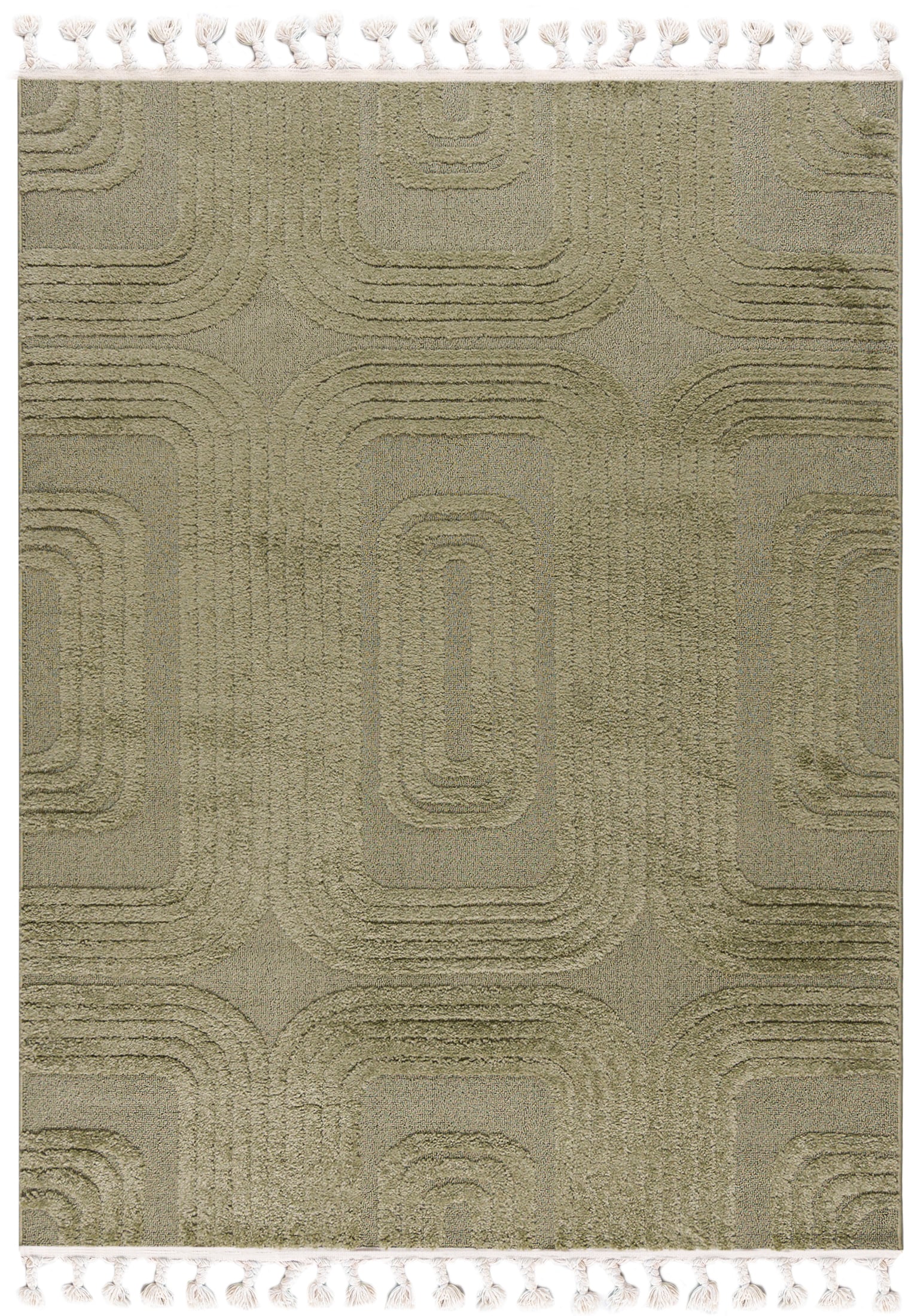 Moderner Retro-Teppich – Pisa Riva – mit Fransen, grün